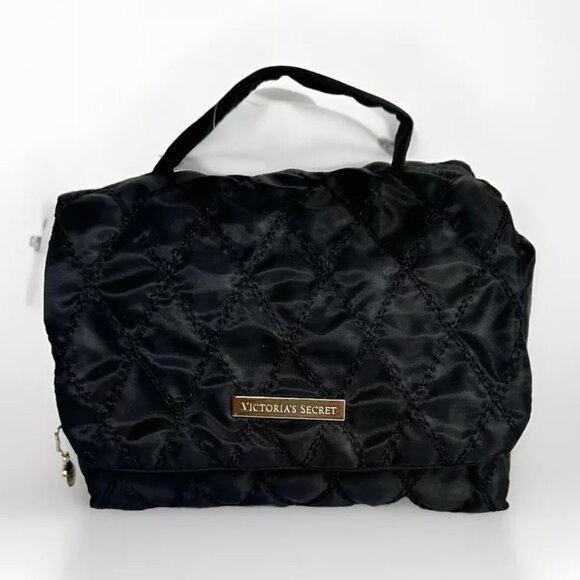 NWT Victoria's Secret Black Quilted Cosmetics Makeup Travel Bag rm 4 everything! - Picture 1 of 7